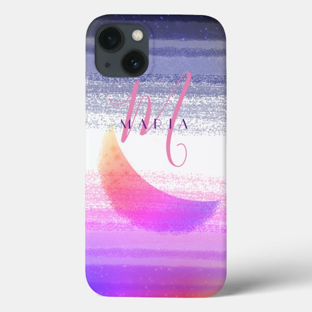 Glamourous Stylish Ombre Moon Abstract Monogram Case-Mate iPhone Case (Back)