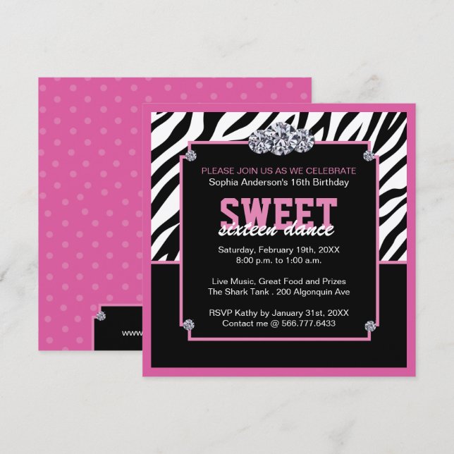 Glamourous Sweet Sixteen Birthday Party Invitation (Front/Back)