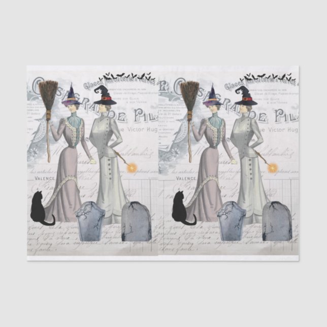 Glamourous Victorian Witches Halloween Collage Tissue Paper (Front)