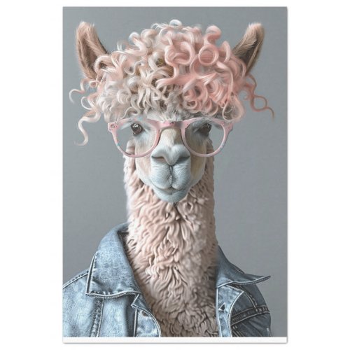 Glamours Pink Haired Llama Salon Day Decoupage  Tissue Paper