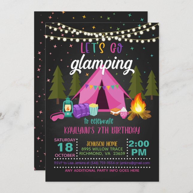 Glamping Birthday Invitation (Front/Back)
