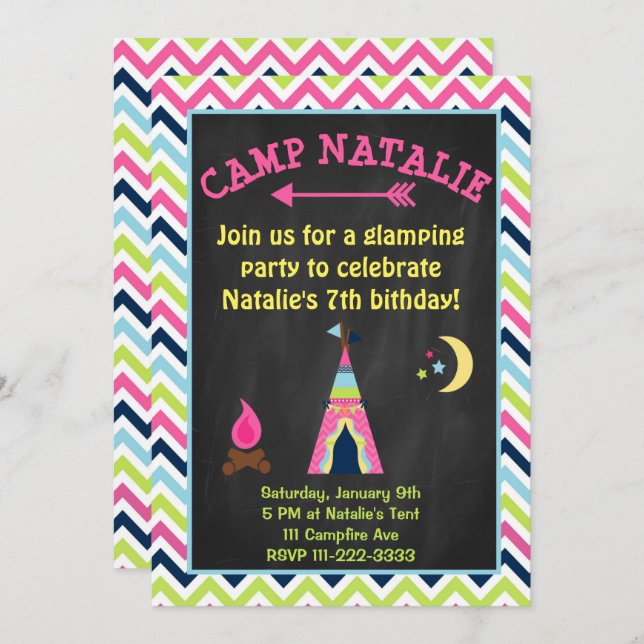Glamping Birthday Invitation (Front/Back)