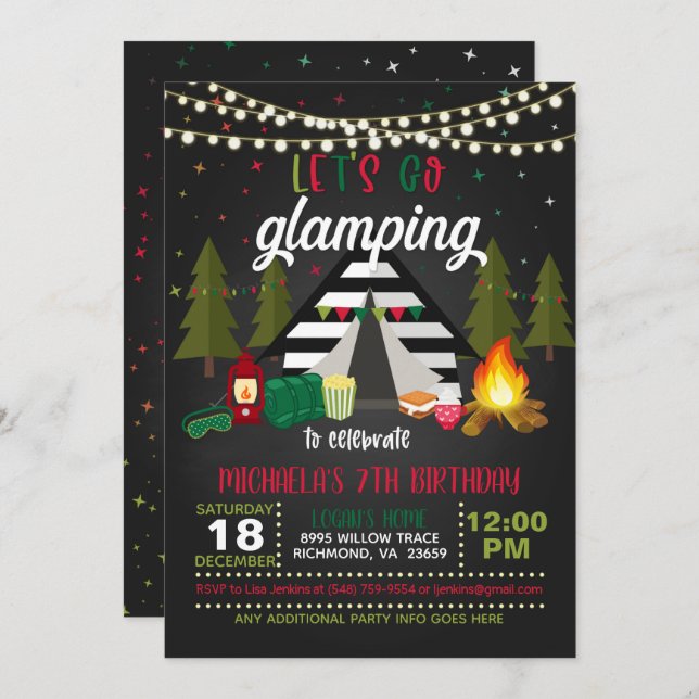 Glamping Birthday Invitation - Christmas (Front/Back)