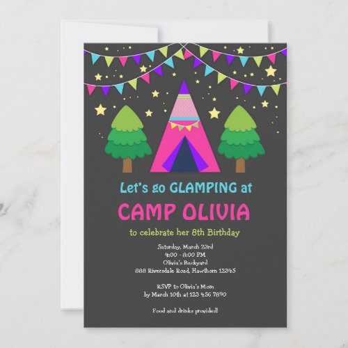 Glamping Birthday Invitation  Glamping Invitation