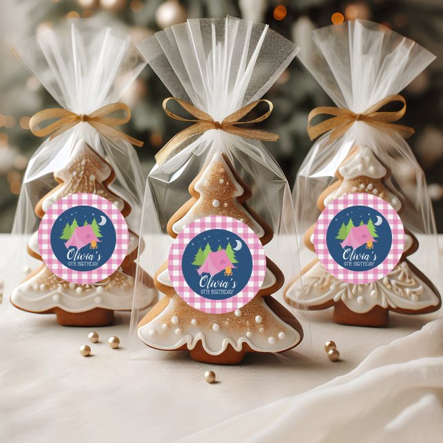 Glamping birthday invite envelope seals pink plaid (Creator Uploaded)