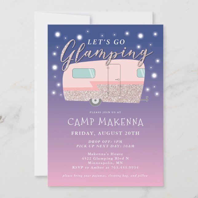 Glamping Birthday Party Bedazzled Invitation (Front)