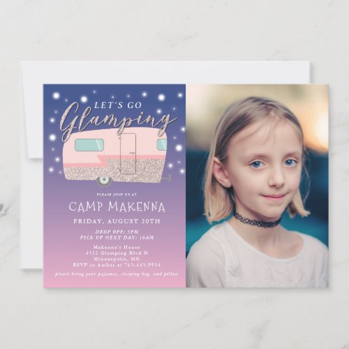 Glamping Birthday Party Bedazzled Photo Invitation
