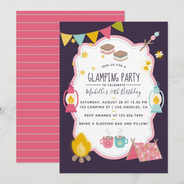 Glamping Birthday Party Invitation (Front/Back)