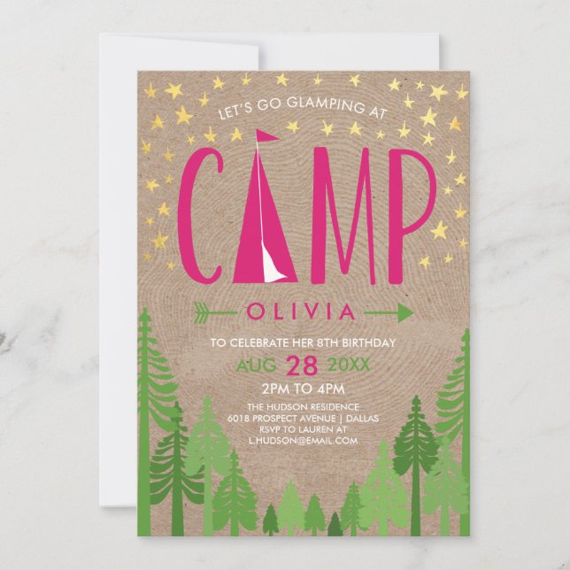Glamping Birthday Party Invitation (Front)