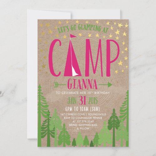 Glamping Birthday Party Invitation for Pennie