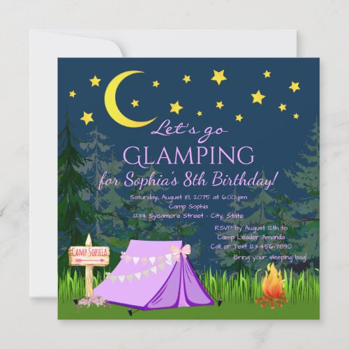 Glamping Birthday Party Invitations