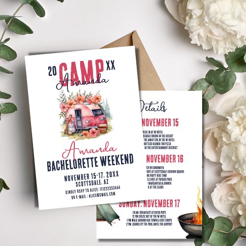 Glamping Camp Bachelorette Party Itinerary Weekend Invitation