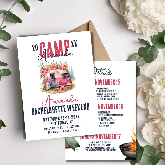 Glamping Camp Bachelorette Party Itinerary Weekend Invitation (Creator Uploaded)