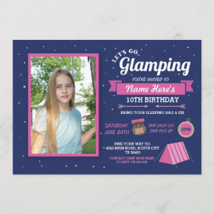 Glamping Camp Photo Sleep Over Girl's Invitation