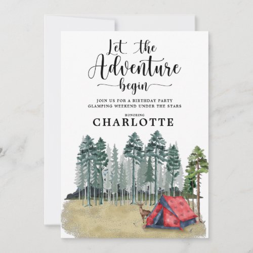 Glamping Camping Birthday Party Invitation