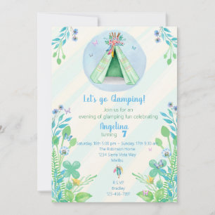 Glamping Camping Green Tent Sleepover Outdoors Invitation