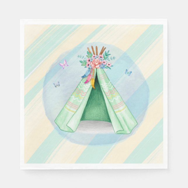 Glamping Camping Green Tent Sleepover Outdoors Napkins (Front)