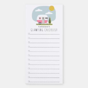 Glamping Checklist Pink Trailer Woodland Magnetic Notepad