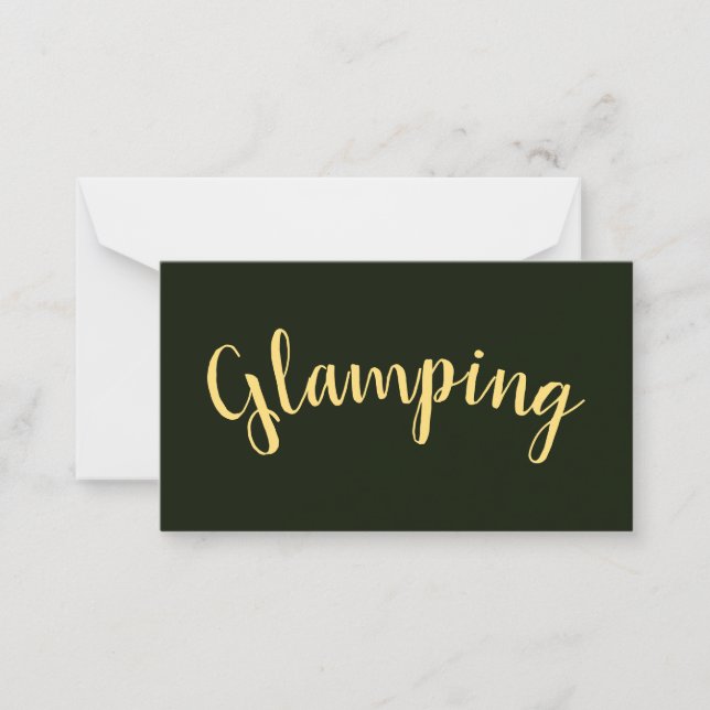 GLAMPING Fun Text On Forest Green Background Note Card (Front)