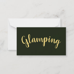 GLAMPING Fun Text On Forest Green Background Note Card