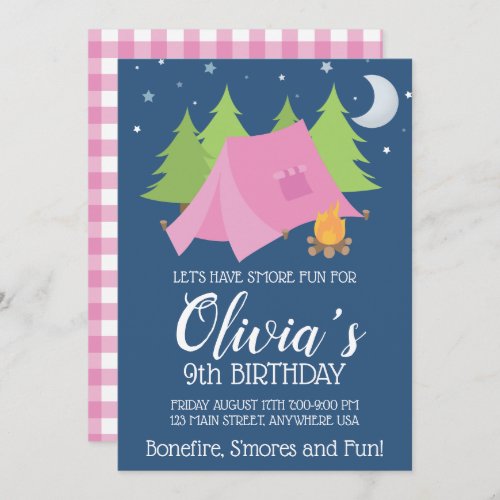 Glamping Girl Camping birthday party invite