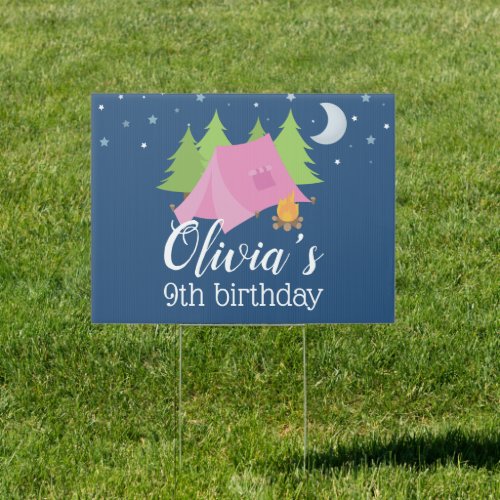 Glamping Girl Camping Birthday Party Sign