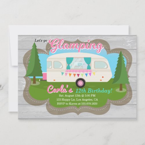 Glamping Girls Camping Birthday Party Invitation