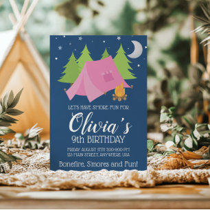 Glamping Girls Camping birthday party Invite
