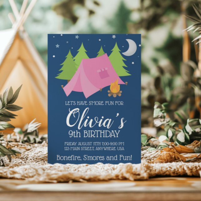 Glamping Girls Camping birthday party Invite (Creator Uploaded)