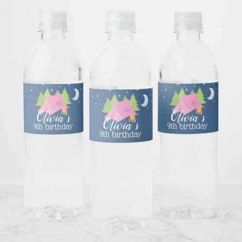Glamping Girls Camping Birthday Party Water Labels