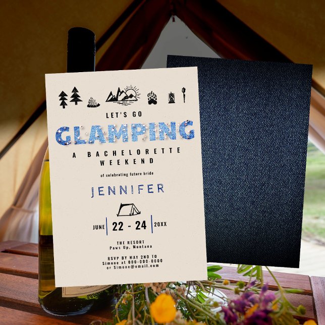 Glamping Glam Denim Diamonds Bachelorette Party Invitation (Creator Uploaded)