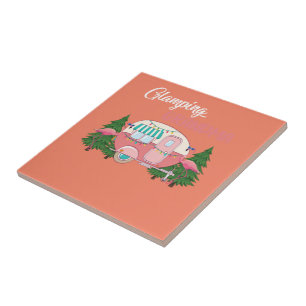 Glamping Grandma Costume Camping RV Flamingos Camp Ceramic Tile