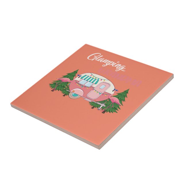 Glamping Grandma Costume Camping RV Flamingos Camp Ceramic Tile (Side)