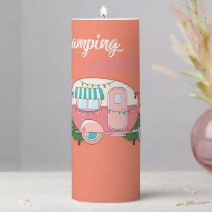 Glamping Grandma Costume Camping RV Flamingos Camp Pillar Candle