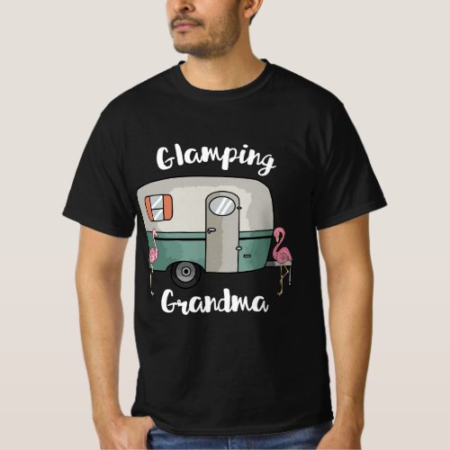 Glamping Grandma Cute Camping RV Flamingos Graphic T_Shirt