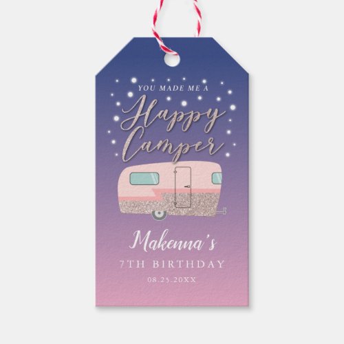 Glamping Happy Camper Birthday Party Favor Gift Tags