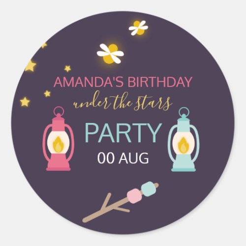 Glamping Party customized Classic Round Sticker