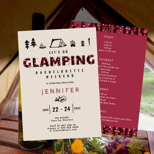 Glamping Plaid Rhinestones Bachelorette Weekend Invitation