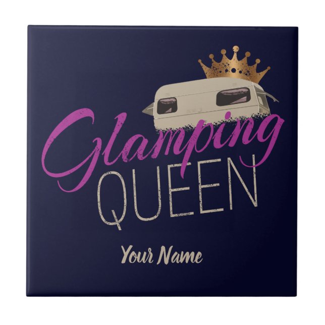 Glamping Queen Camping with vintage caravans Ceramic Tile (Front)