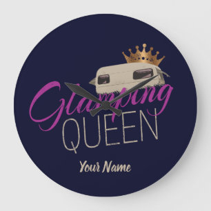 Glamping Queen Camping with vintage caravans Large Clock