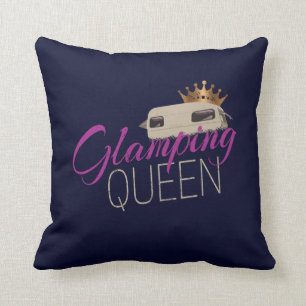 Glamping Queen Camping with vintage caravans Throw Pillow