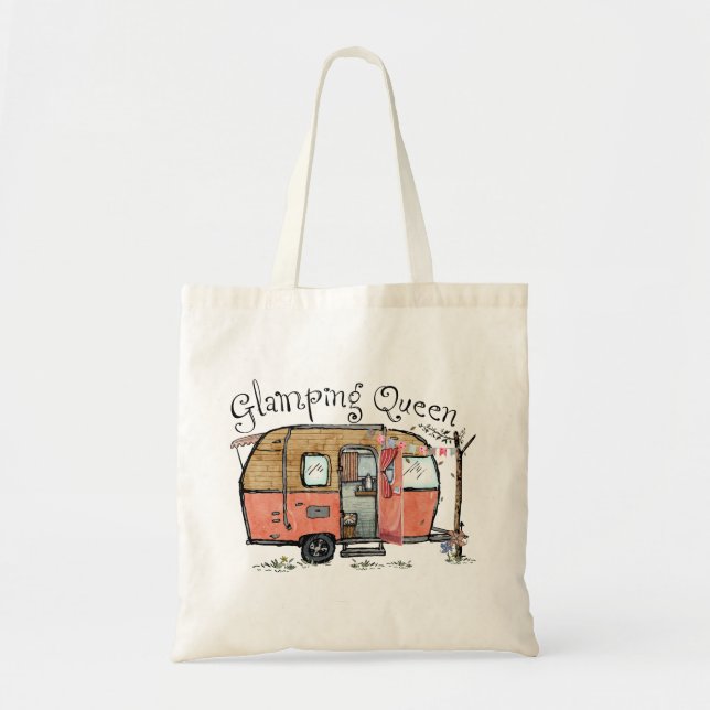 Glamping Queen Funny Vintage Camper Tote Bag (Front)