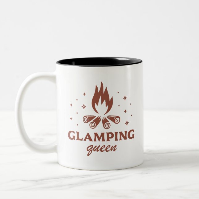 Glamping queen girl funny camping boho aesthetic Two-Tone coffee mug (Left)
