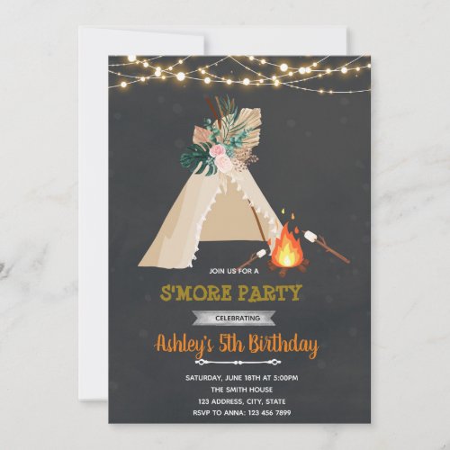 Glamping smore party invitation