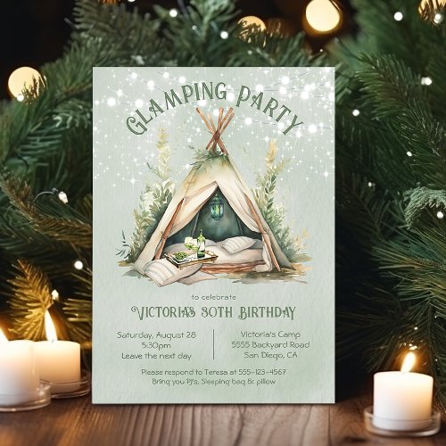 Glamping Tent Adult Birthday Sleepover Invitation