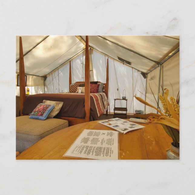 Glamping Tent Interior Cozy Camping Setup Postcard (Front)