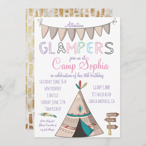 Glamping Themed Birthday Invitation