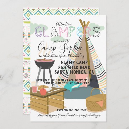 Glamping Themed Birthday Invitation