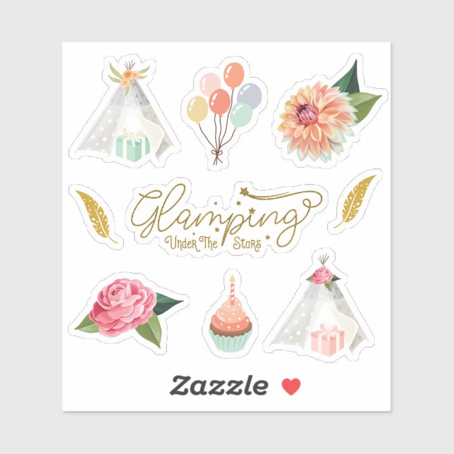 Glamping Under the Stars Camping Birthday Theme Sticker (Sheet)