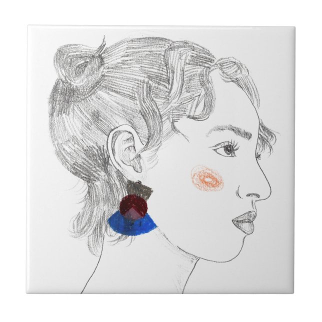 Glance Sketch - Portrait Ceramic Tile (Front)